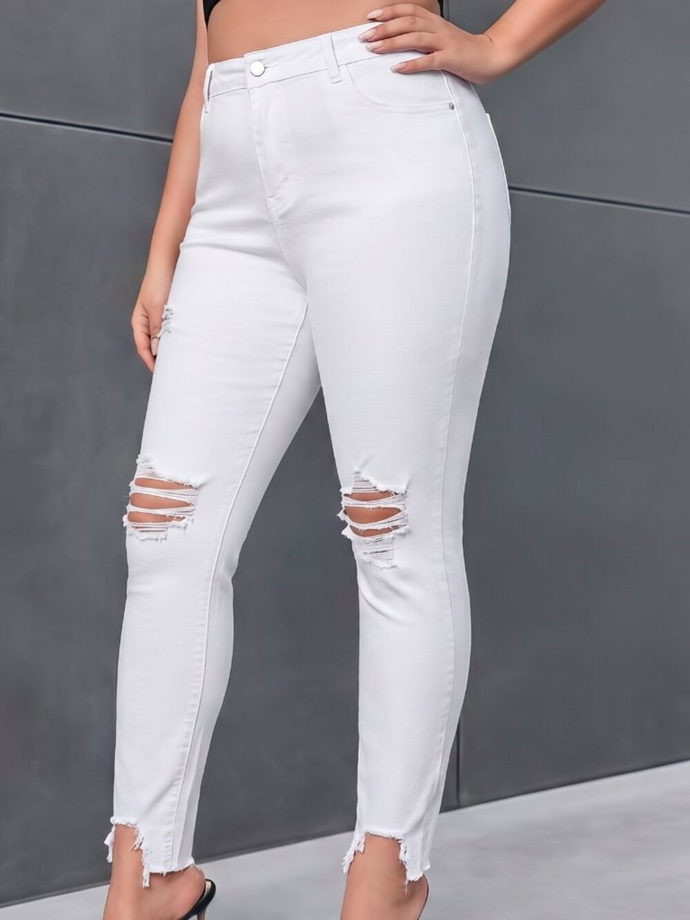 Special A Plus Size 2XL white distressed denim jeans